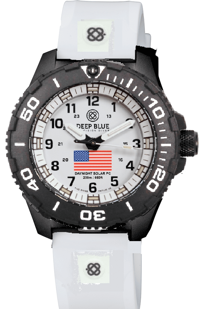 White Silicon Strap With Black Deep Blue Logo & PVD Buckle