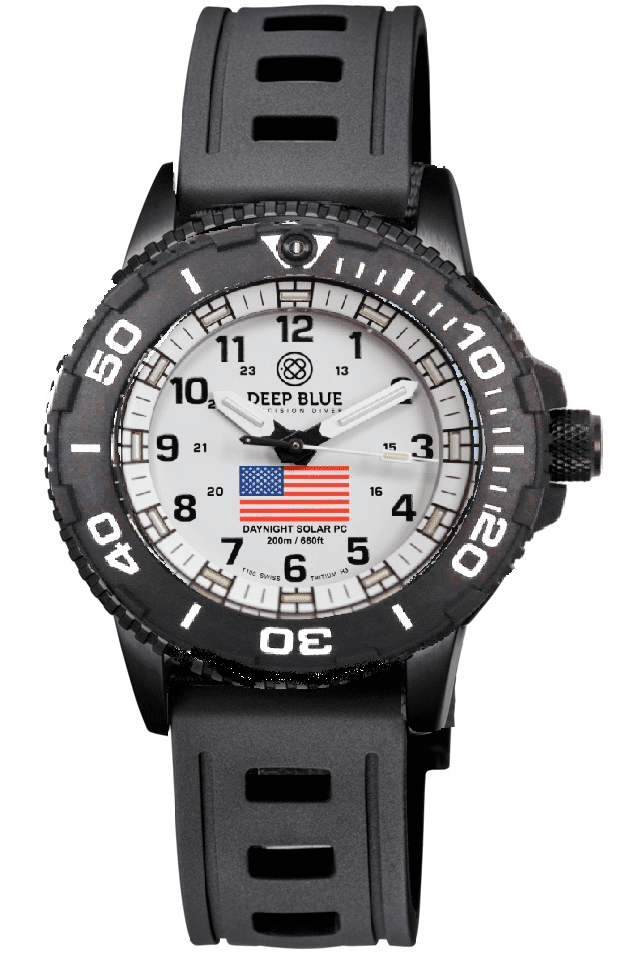 Black Silicon Strap Vented Design Hydro 55 W/ Deep Blue Logo PVD Buckle