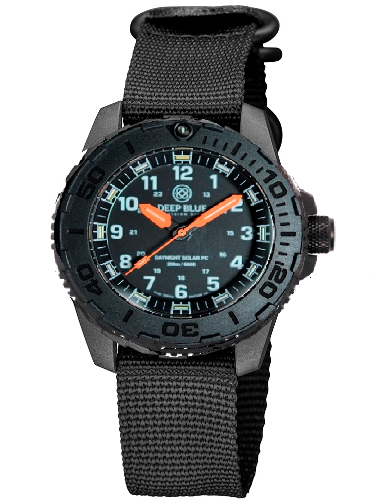 Nylon 1 Piece ZULU Strap 3 Round Ring All Black W/Deep Blue Logo