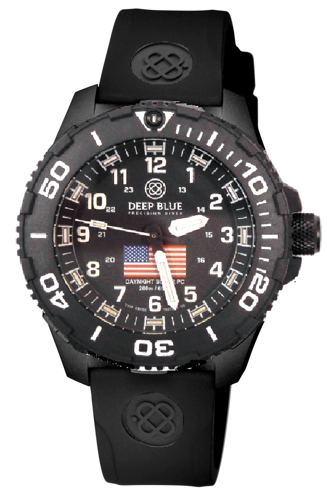Black Silicon Strap With Black Deep Blue Logo & PVD Buckle