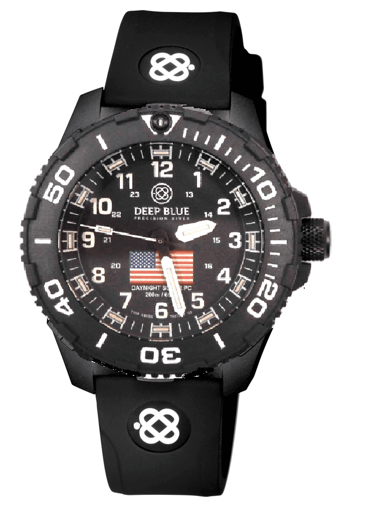 Black Silicon Strap With White Deep Blue Logo & PVD Buckle