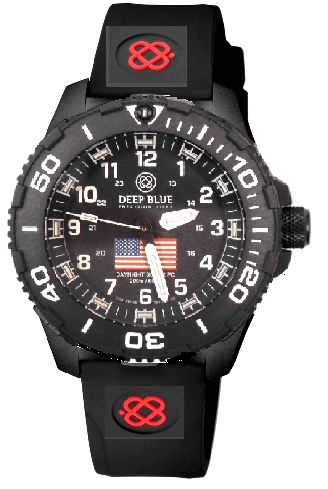 Black Silicon Strap With Red Deep Blue Logo & PVD Buckle