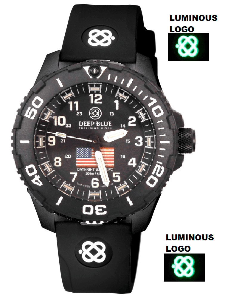Black Silicon Strap With Luminous Deep Blue Logo PVD Buckle