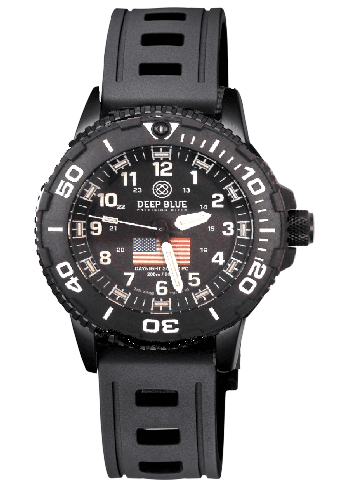 Black Silicon Strap Vented Design Hydro 55 W/ Deep Blue Logo PVD Buckle