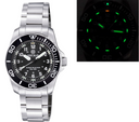 Daynight 43mm Diver Solar Powered Stainless Steel Case Tritium Watch - Black/white Bezel – Black Dial -bracelet