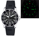 Daynight 43mm Diver Solar Powered Stainless Steel Case Tritium Watch - Black/white Bezel – Black Dial -strap