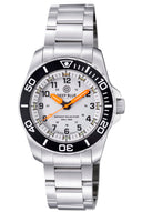 Daynight 43mm Diver Solar Powered Stainless Steel Case Tritium Watch - Black White Bezel – White Dial - Orange Hands Bracelet