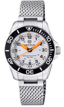 Daynight 43mm Diver Solar Powered Stainless Steel Case Tritium Watch - Black White Bezel – White Dial - Orange Hands Bracelet