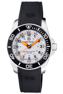 Daynight 43mm Diver Solar Powered Stainless Steel Case Tritium Watch - Black White Bezel – White Dial - Orange Hands Strap