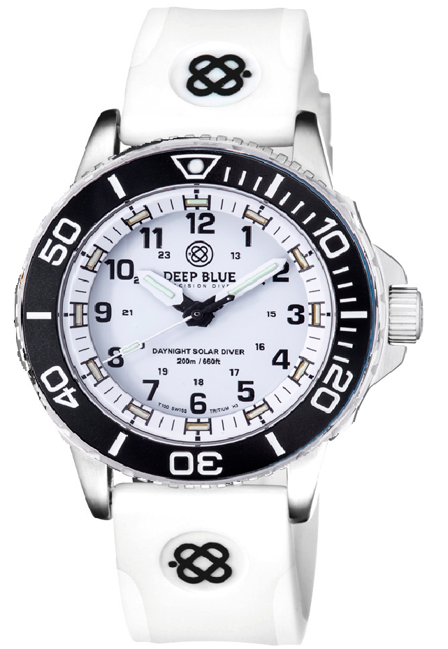 White Straight End Silicon Strap With Black Deep Blue Logo