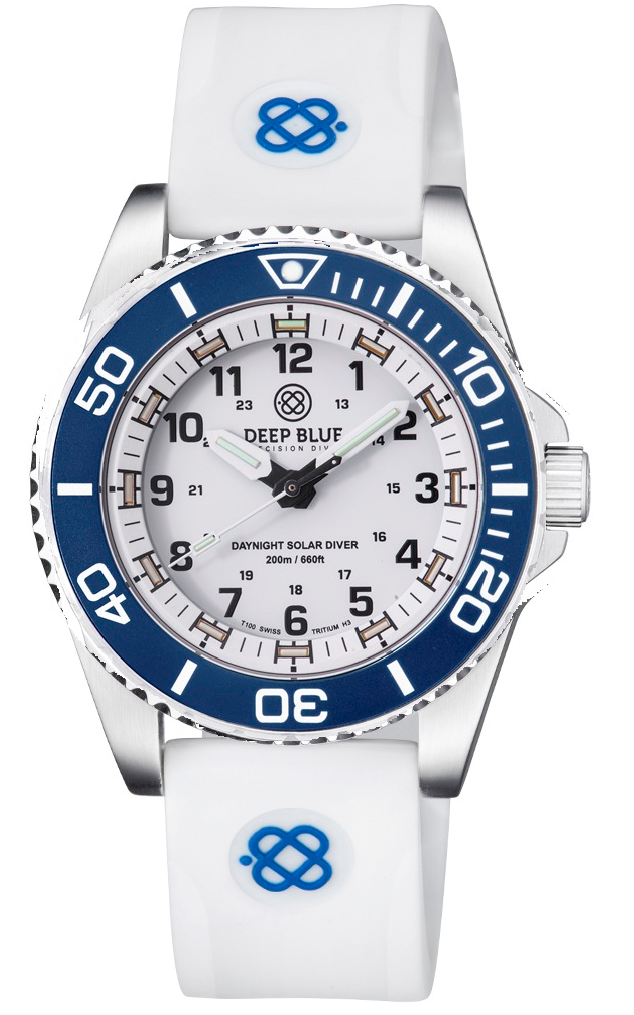 White Straight End Silicon Strap With Light Blue Deep Blue Logo
