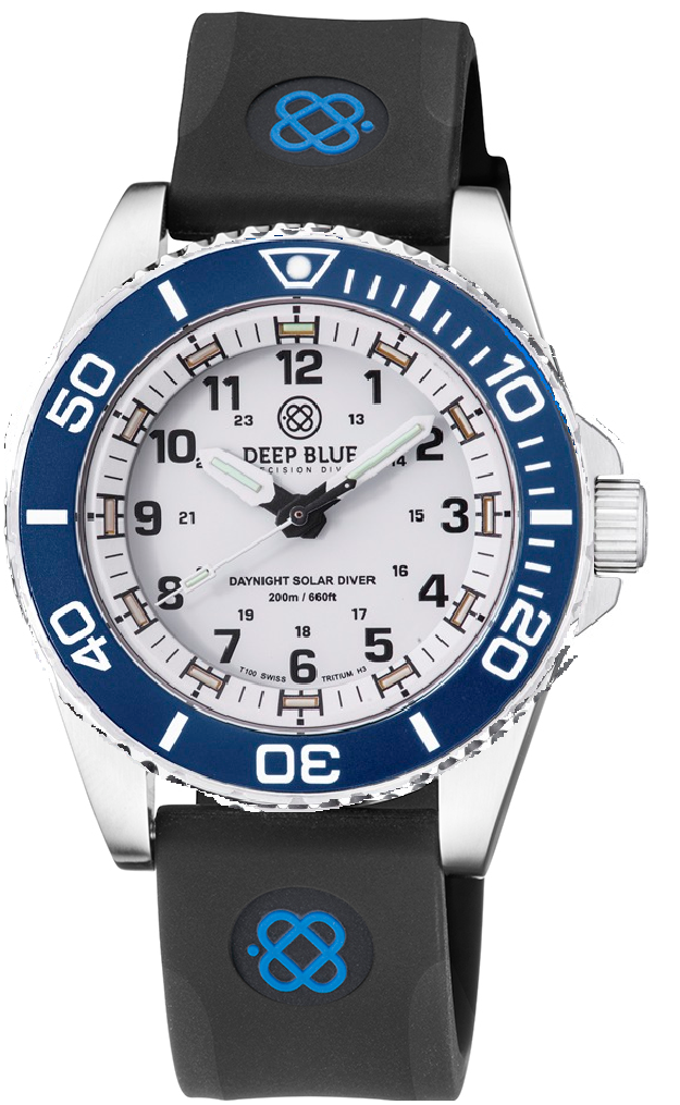 Black Straight End Silicon Strap With Blue Deep Blue Logo