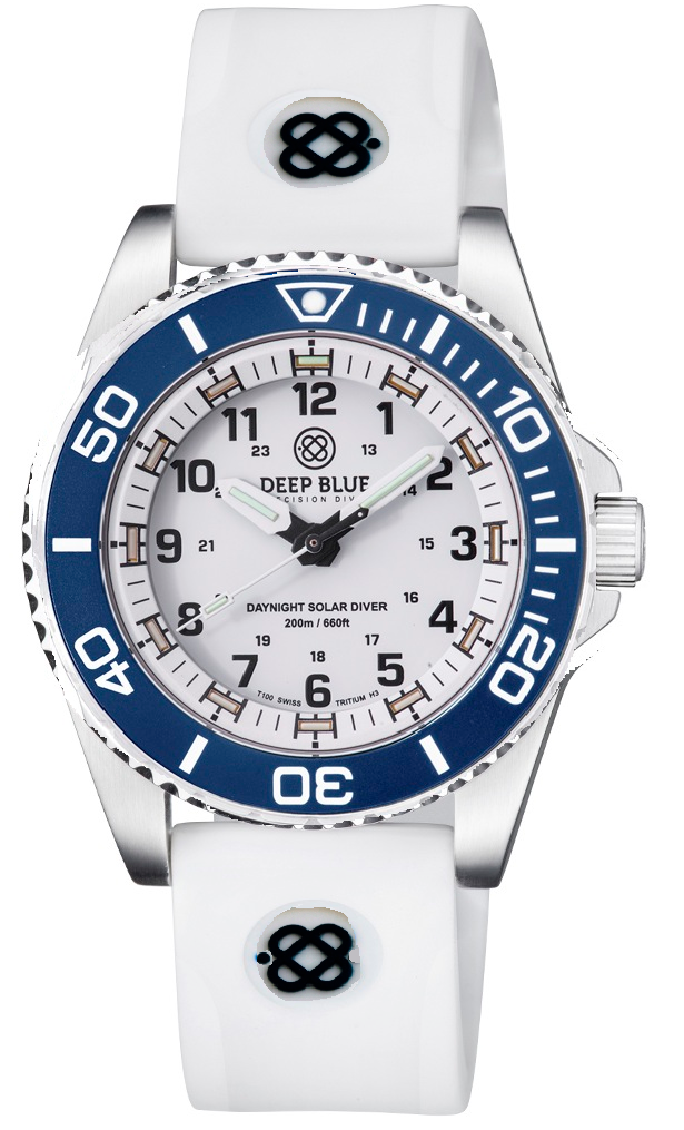 White Straight End Silicon Strap With Dark Blue Deep Blue Logo