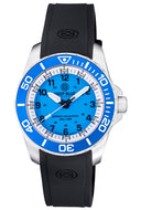 Daynight 43mm Diver Solar Powered Stainless Steel Case Tritium Watch - Light Blue Bezel Miami Blue Dial- Strap