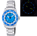 Daynight 43mm Diver Solar Powered Stainless Steel Case Tritium Watch - Light Blue Bezel –miami Blue Dial- Bracelet
