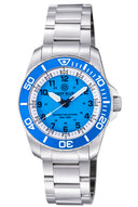 Daynight 43mm Diver Solar Powered Stainless Steel Case Tritium Watch - Light Blue Bezel –miami Blue Dial- Bracelet