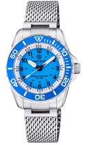 Daynight 43mm Diver Solar Powered Stainless Steel Case Tritium Watch - Light Blue Bezel –miami Blue Dial- Bracelet