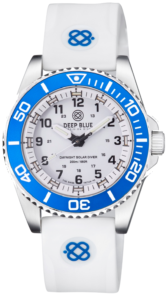 White Straight End Silicon Strap With Light Blue Deep Blue Logo