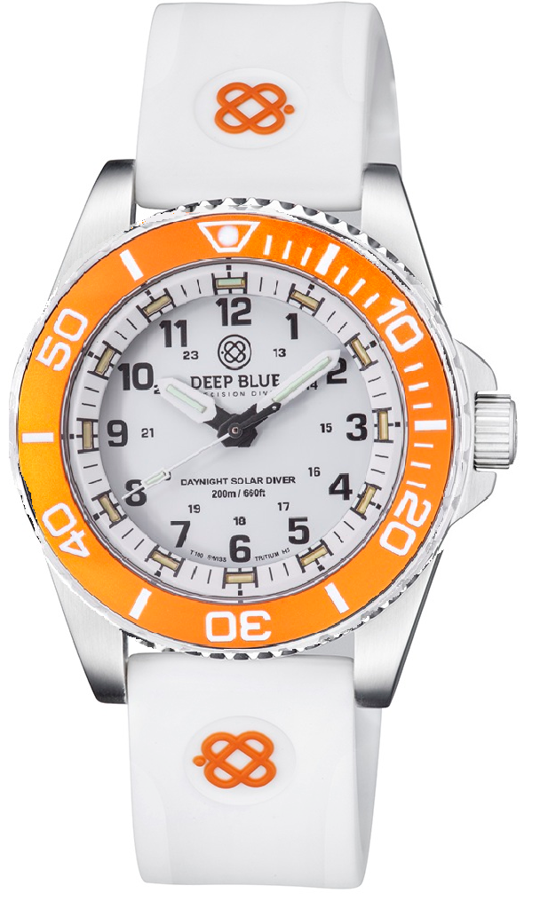 White Straight End Silicon Strap With Orange Deep Blue Logo