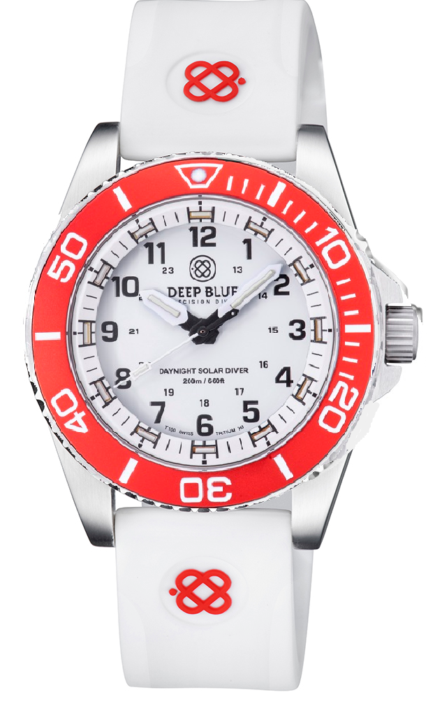 White Straight End Silicon Strap With Red Deep Blue Logo