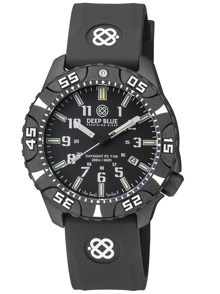 Black Silicon Strap With White Deep Blue Logo & PVD Buckle