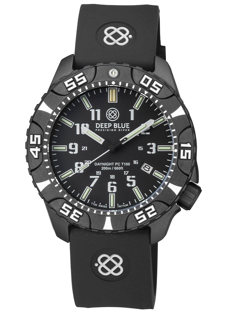 Black Silicon Strap With Luminous Deep Blue Logo PVD Buckle