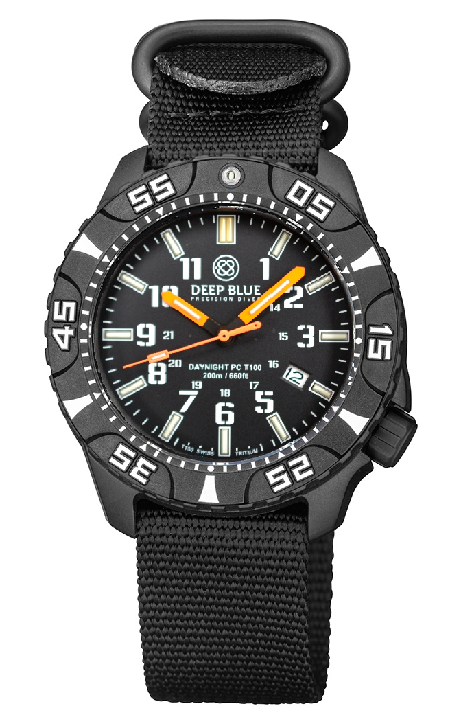 Nylon 1 Piece ZULU Strap All Black W/Deep Blue Logo