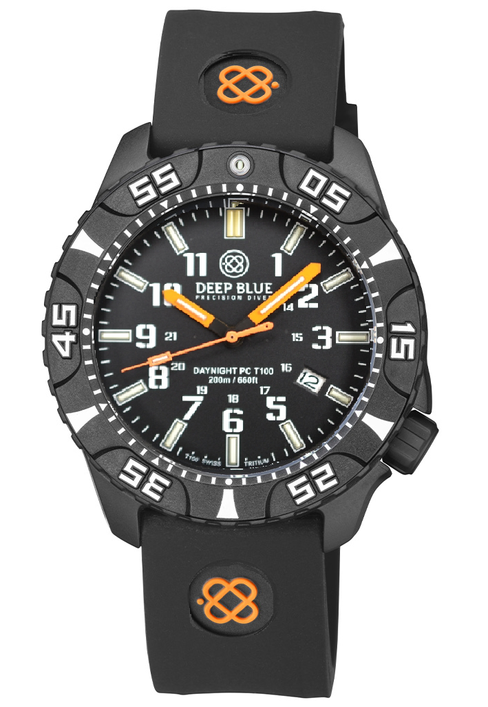Black Silicon Strap With Orange Deep Blue Logo & PVD Buckle