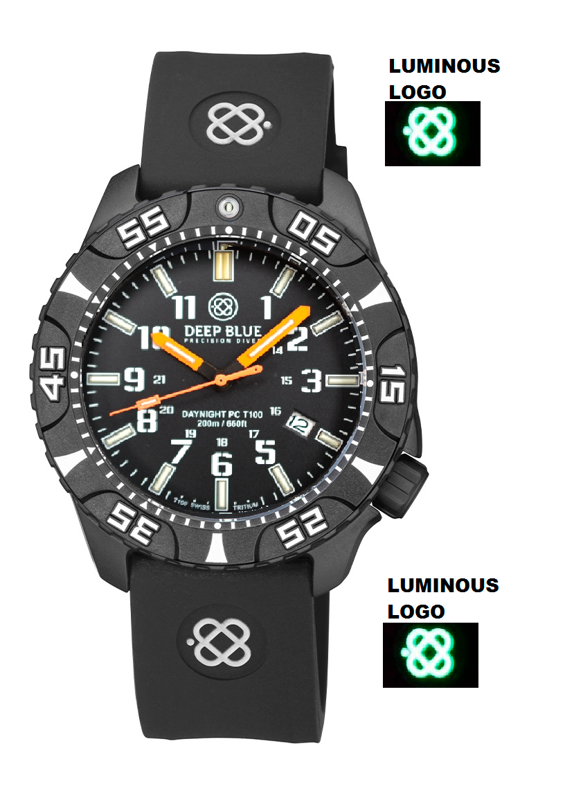 Black Silicon Strap With Luminous Deep Blue Logo PVD Buckle