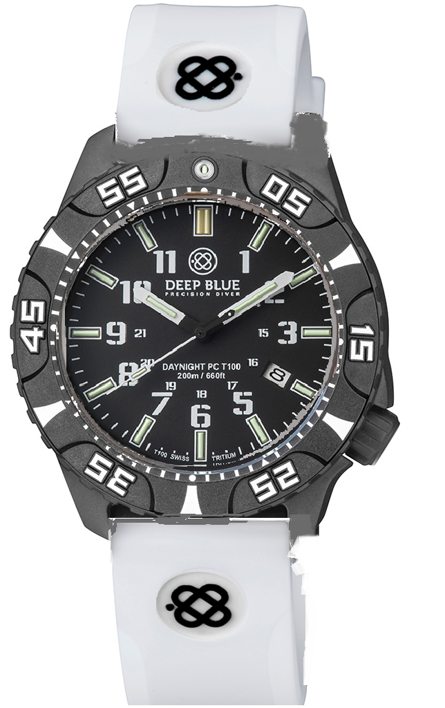 White Silicon Strap With Black Deep Blue Logo & PVD Buckle