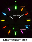 Daynight Diver PC Tritium Automatic Watch- Stealth Bezel - Black/white Dial 7 Color Tritium Tubes - Strap