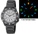 Daynight Diver PC Tritium Automatic Watch- Black/white Bezel - White Dial Multi Color Tritium Tubes - Bracelet