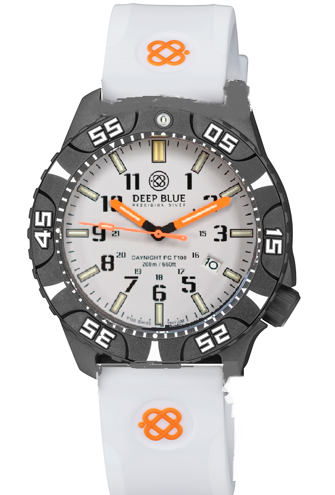 White Silicon Strap With Orange Deep Blue Logo & PVD Buckle