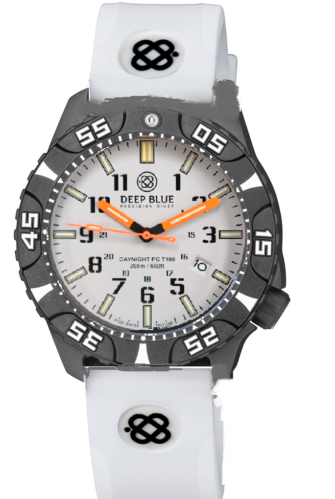 White Silicon Strap With Black Deep Blue Logo & PVD Buckle