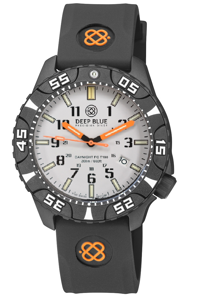 Black Silicon Strap With Orange Deep Blue Logo & PVD Buckle