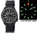 Daynight Diver PC Tritium Automatic Watch Stealth Bezel - Black/white Dial Strap