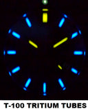 Daynight Diver PC Tritium Automatic Watch Stealth Bezel - Black/white Dial Blue/yellow Tubes Strap