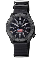 Daynight Diver PC USA Tritium Automatic Watch- Stealth Bezel - White Numbers USA Flag 3 Color Tritium Tubes – Strap