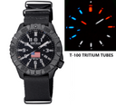 Daynight Diver PC USA Tritium Automatic Watch- Stealth Bezel - White Numbers USA Flag 3 Color Tritium Tubes – Strap
