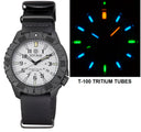 Daynight Diver PC Tritium Automatic Watch- Stealth Bezel - White Dial Multi Color Tritium Tubes – Strap