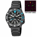 Daynight Diver PC Tritium Watch Black/blue Bezel - Black Dial Bracelet