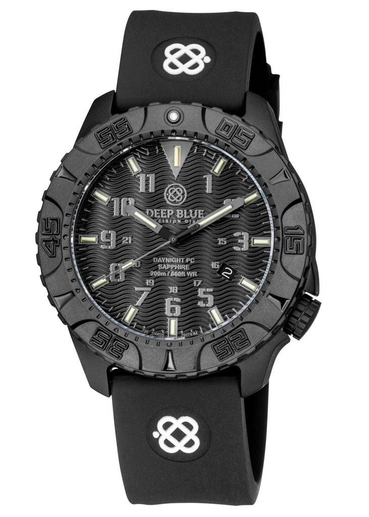 Black Silicon Strap With White Deep Blue Logo & PVD Buckle