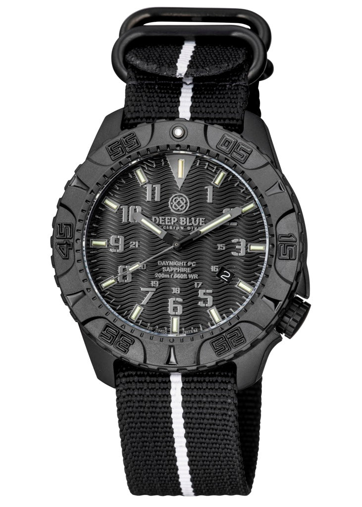 Black Nylon ZULU Strap White Stripe 3 Black Rings