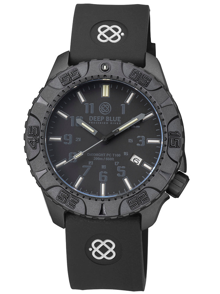 Black Silicon Strap With Luminous Deep Blue Logo PVD Buckle