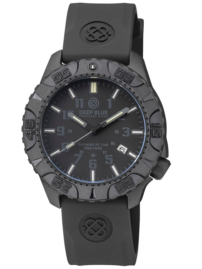 Black Silicon Strap With Black Deep Blue Logo & PVD Buckle