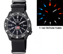 Daynight Diver PC USA Tritium Automatic Watch- Black- White Bezel - White Numbers USA Flag 3 Color Tritium Tubes – Strap