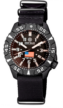 Daynight Diver PC USA Tritium Automatic Watch- Black- White Bezel - White Numbers USA Flag 3 Color Tritium Tubes – Strap