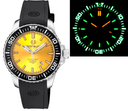 Daynight Diver Black Ceramic Bezel - Yellow Sunray Dial - Green/orange Cylindrical Tubes Strap