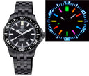Daynight Patriot PVD Case Black Ceramic Bezel - Black Dial – 7 Color Tritium Tubes Engineer Bracelet
