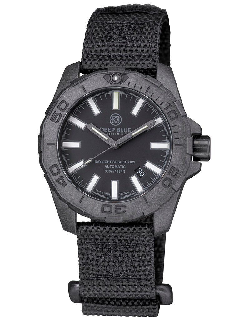 Nylon 2 Piece Vlcro Wrap Strap All Black W/Deep Blue Logo